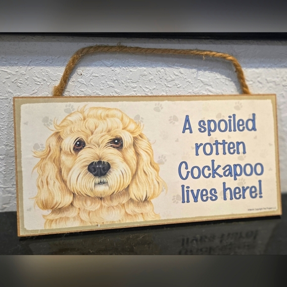 Cockapoo "Spoiled Rotten (Dog) Lives Here"  Hanging Sign Gift Wall Decor - Picture 1 of 2